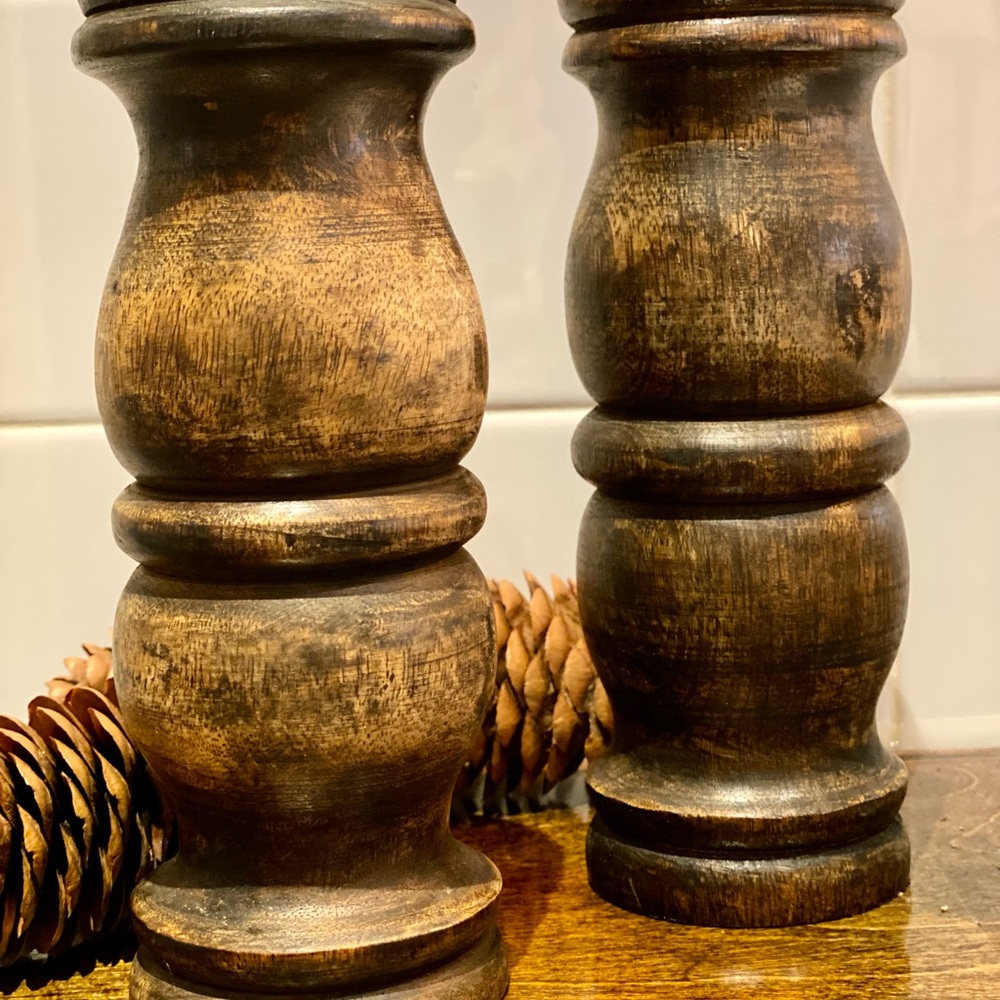 Set of 2 Rustic Brown Wooden Candle Holders - Picture 3 of 4